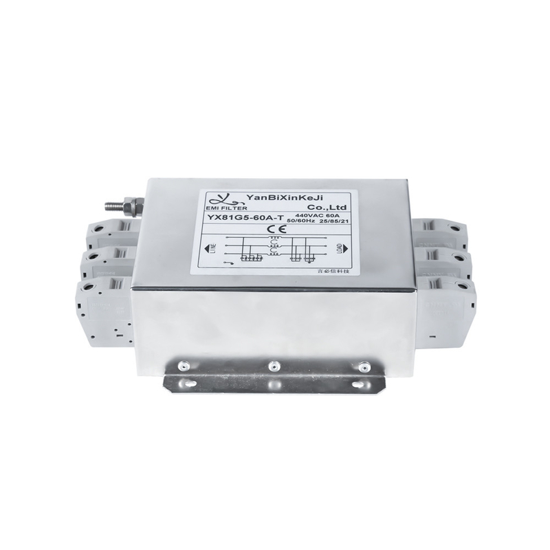 60A 30MHZ 440VAC เทอร์มินัลบล็อกเอาต์พุตตัวกรองตัวกรอง EMI สามเฟสสำหรับอุปกรณ์อัตโนมัติ