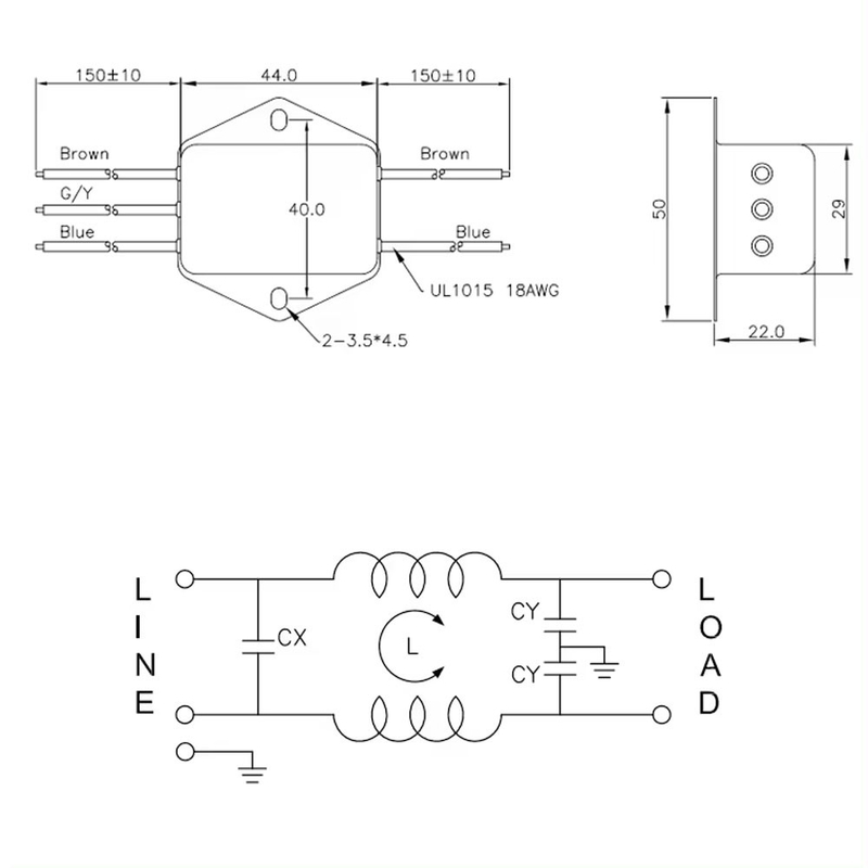 AC Single Phase General EMI Filter 220V 1A ~ 10A เครื่องกรองสายไฟฟ้าสําหรับออสซิลโลแกรฟ