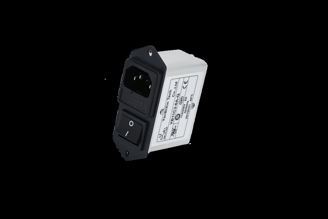 ตัวกรอง EMI AC 110V/250V โมดูลอินพุตไฟ 10A พร้อมสวิตช์สีเขียว